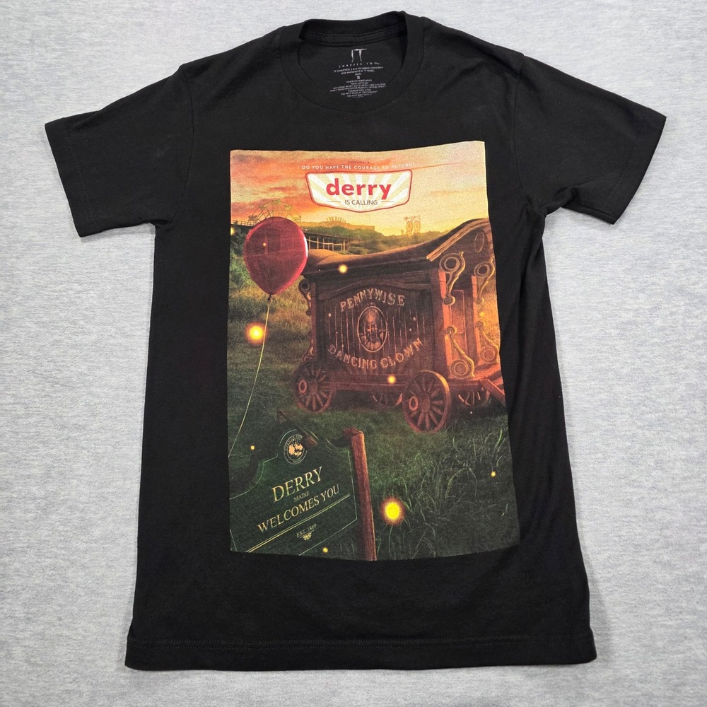IT Chapter Two Pennywise Derry is Calling Black Graphic T-Shirt Mens Small S